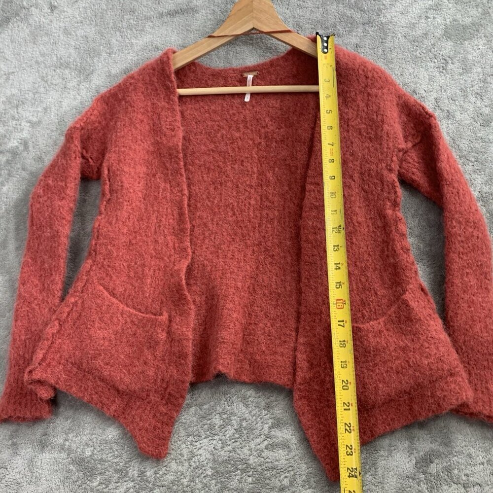 Free People Cardigan Womens Small Red Open Front Alpaca Sweatshirt Pockets - Picture 2 of 9